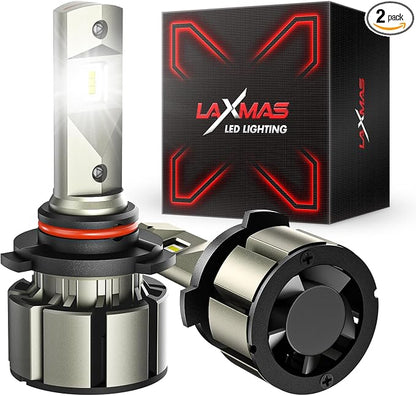 Laxmas 9006 LED Bulbs, 6X 18,000LM Ultra Brightness, 6500K Cool White, 9006/HB4 Super Bright Bulbs, Bulb with 12000RPM Cooling Fan, 50000+ Hours Lifespan, Plug and Play, Pack of 4