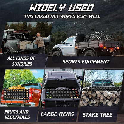 Cargo Net for Pickup Truck Bed 2.3' x 3.9' Heavy Duty Adjustable Truck Bed Cargo Nets with Metal Cam Buckles & Hooks Rope
