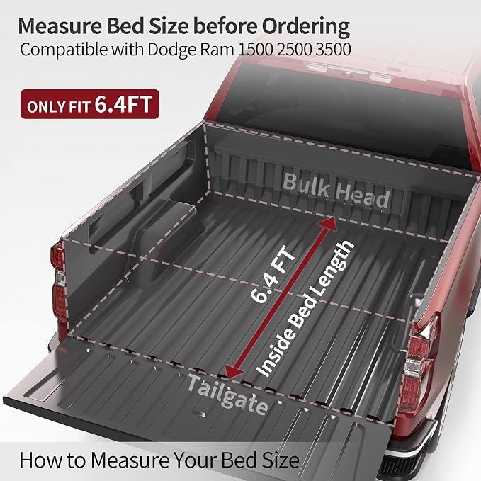 oEdRo Soft Tri-Fold Truck Bed Tonneau Cover Compatible with Dodge Ram 1500 2002-2026 (Inclu. Classic & New), Fit for Dodge Ram 2500 3500 2003-2026, Fleetside 6.4 Ft Bed w/o Ram Box
