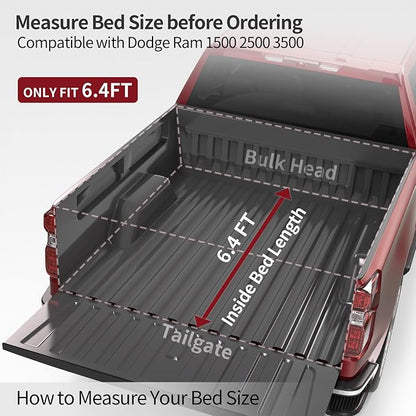 oEdRo Soft Tri-Fold Truck Bed Tonneau Cover Compatible with Dodge Ram 1500 2002-2026 (Inclu. Classic & New), Fit for Dodge Ram 2500 3500 2003-2026, Fleetside 6.4 Ft Bed w/o Ram Box