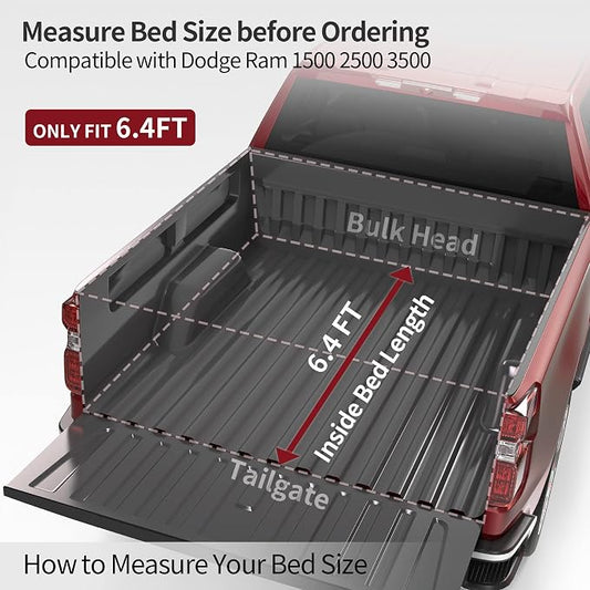 oEdRo Soft Tri-Fold Truck Bed Tonneau Cover Compatible with Dodge Ram 1500 2002-2026 (Inclu. Classic & New), Fit for Dodge Ram 2500 3500 2003-2026, Fleetside 6.4 Ft Bed w/o Ram Box
