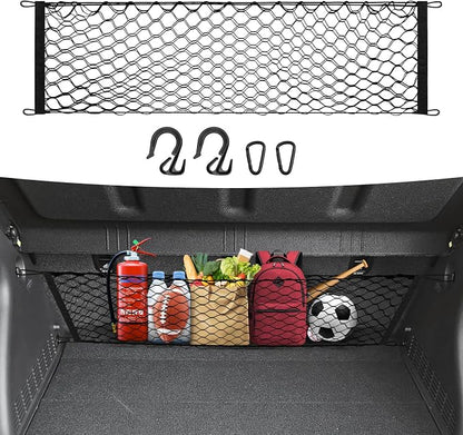Canvcle Trunk Cargo Net for 2024-2026 Hyundai Kona Accessories Envelope Style Mesh Trunk Net Organizer and Storage Stretchable Adjustable Elastic Nylon Rear Cargo Netting with Hooks