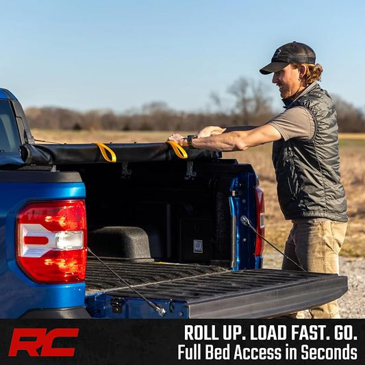 Rough Country Soft Roll Up Truck Bed Tonneau Cover for Ford Maverick (2022-2026) - Fits 4'6 (54.4") Bed, Weatherproof Bed