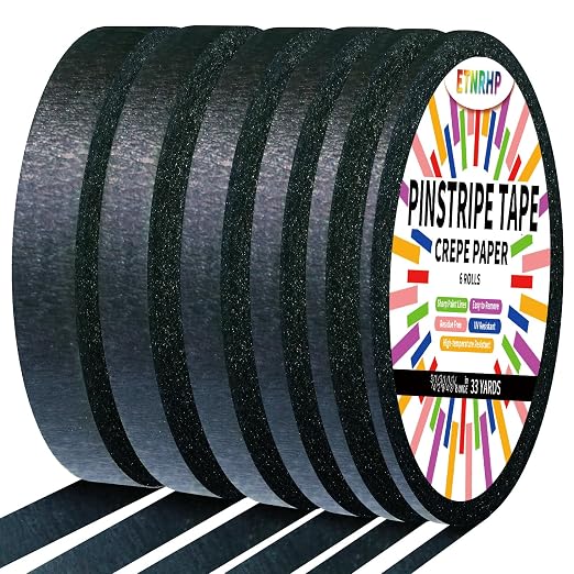6 Rolls Pinstripe Tape Fine Line Masking Tape 1/16", 1/8", 1/4", 3/8",1/2", 3/4" - Thin Painters Automotive Paper Tape for DIY, Car, Auto, Paint, Art, Tumblers, Pottery, Model Building, Wall