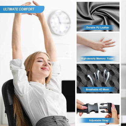 Lofty Aim Memory Foam Lumbar Support Cushion Relieves Lower Back Pain Car Seat Office Chair and Wheelchair Back Pillow with Breathable 4D Mesh Black