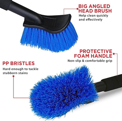 TAKAVU 17.5" Wheel Tire Body Brush Stiff Bristle - Gentle Car Wash Brush Long Handle for Safe Tire Sidewall & Wheel Cleaning - Scratch - Free Automotive Tool (Blue)