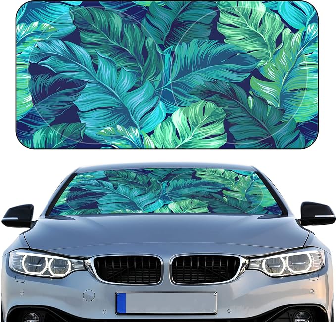 Windshield Sun Shade Foldable Car Front Window Covers for Car Accessories Sun Heat UV Rays Visor Protector Protection for Universal Cars SUV Truck(Leaf)