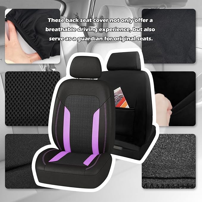 2 Pack Universal Car Seat Cover with Breathable Mesh Backrest,Comfortable Car Seat Protector with Foam Padding and Retaining Buckle,Highly Elastic Car Seat Covers Full Set (Purple)