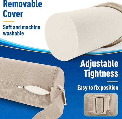 Lumbar Roll Support Pillow for Office Chair, Car, Gaming Chair, Memory Foam Back Cushion with Washable Cover for Relieving Back Pain & Improving Posture, Large,Khaki