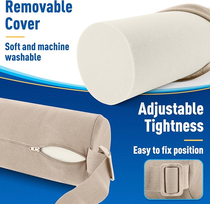 Lumbar Roll Support Pillow for Office Chair, Car, Gaming Chair, Memory Foam Back Cushion with Washable Cover for Relieving Back Pain & Improving Posture,Khaki