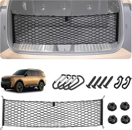 Envelope Style Cargo Net for Kia Telluride 2022-2024 2025 2026 Accessories, Trunk SUV Mesh Cargo Net, Upgraded 5mm Bungee & Double-Layer Nylon Storage Tailgate Netting Grocery&Tools Holder Organizer
