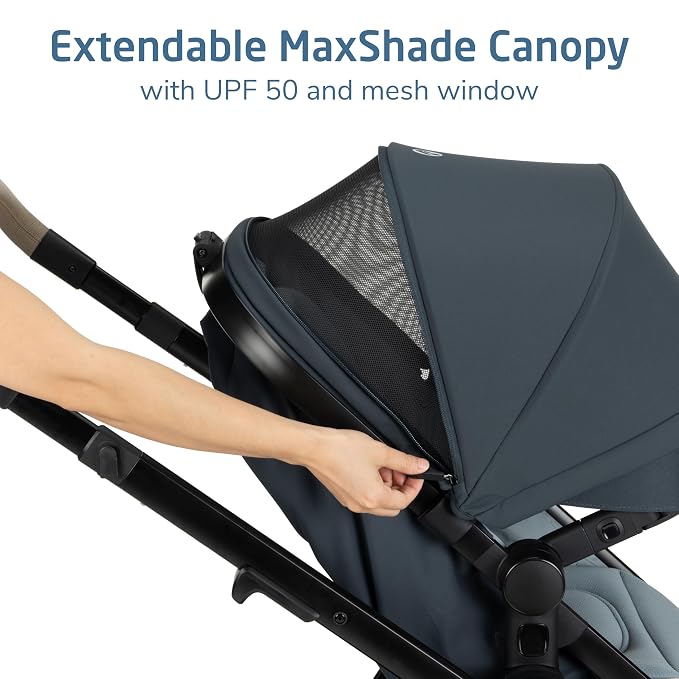 Maxi-Cosi Zelia Pro 5-in-1 Travel System with Mico Pro Infant Car Seat and Baby Stroller Combo, Reversible Seat, Large Wheels, Adjustable Handle, Newborn to Toddler, Lightweight, Seascape