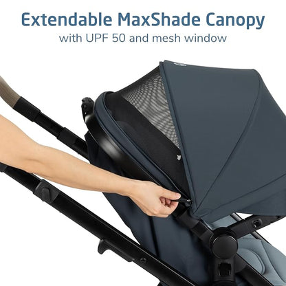 Maxi-Cosi Zelia Pro 5-in-1 Travel System with Mico Pro Infant Car Seat and Baby Stroller Combo, Reversible Seat, Large Wheels, Adjustable Handle, Newborn to Toddler, Lightweight, Seascape