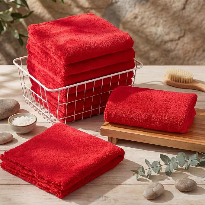 Tallew 15 Pcs Car Microfiber Towels Buffing Drying Wash Cleaning Cloths Plush Large Towels Thick Care Polishing Detailing Waxing Scratch Proof Towel, 15.75 x 15.75 Inch (Red)
