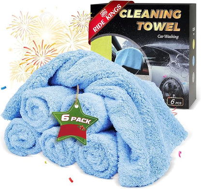 Car Wash Towels 16x16 - Coral Fleece, Blue 6-Pack | 450gsm thick coral fleece. Highly absorbent, lint & scratch-free for auto detailing, washing, and home cleaning.