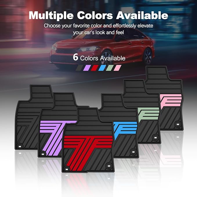 Floor Mats Fit for Honda Civic 2022-2025 2026 Sedan Hatchback Si (Include Sport), with&w/o USB Port | for Acura Integra 2023-2026, All Weather Car Floor Liners, Black & Red (Not for Hybrid)