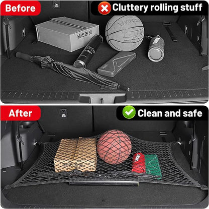 Elastic Cargo Net for SUV, Net Stretchable 31.2" x 24" Stretch to 62.4" x 48", Rear Trunk Bed Netting Cover, Fixing Hooks D-Rings Luggage Cover