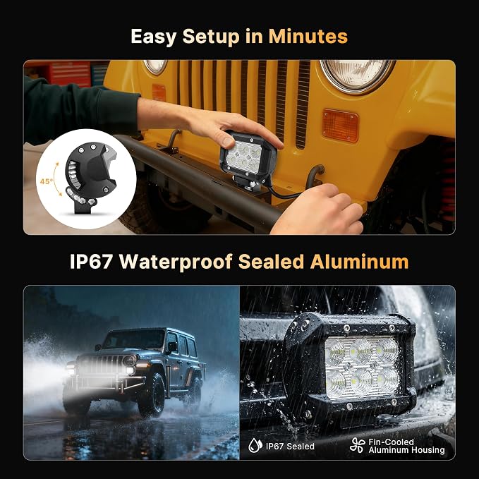 LED Pod Lights Flood Beam, Smart App Controlled Off Road Driving Lights Supports CarPlay/Android Auto, IP67 Waterproof 6000K White Lamps for Trucks, ATV, UTV, SUV, Boat (5.5 Inch)