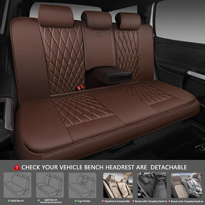 CAR PASS Piping Luxury Faux Leather Seat Covers Full Set, 5 Seats Anti-Slip Waterproof Seat Covers Compatible with Front Armrests, Universal Fit for Suvs,Vans,Trucks,Airbag Compatible, Pure Brown
