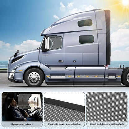 KUST 2PCS 23''*21.6'' Side Window Shades for Semi Truck/Heavy Duty Truck - Freightliner Cascadia, Volvo, Mack, Kenworth, Peterbilt, International LT, Western Star - Mesh Shade - Truck Accessories