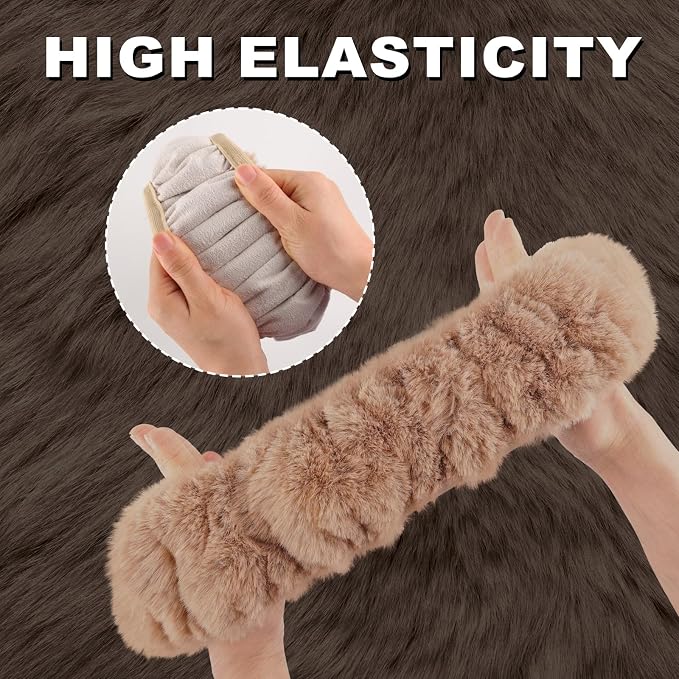SEG Direct Furry Car Steering Wheel Cover with Gear Shift Cover, Soft and Warm, Cute Fluffy Auto Decor for Women Men, Standard Size, 2 PCS Set, Khaki