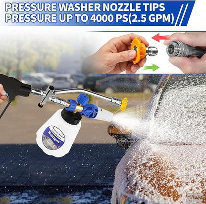 Boltigen Foam Cannon Dual Connector Accessory, 1/4" Quick Connect Switch Double Tip Attachment, Pressure Washer Extension Wand Accessory Kit, with 7 Pressure Washer Nozzle Tips, 4000 PSI