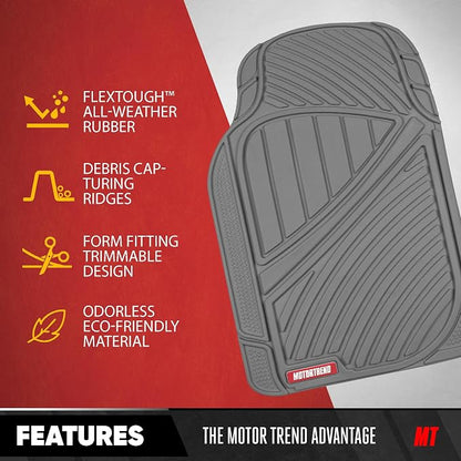 Motor Trend 3-Row Heavy Duty Rubber Floor Mats & Liners for Car SUV Van, Front 2nd & 3rd Row Durable Polymerized Latex Full Interior Protection, Extra-High Ridgeline Design, Gray