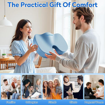 CushZone Seat Cushion, Office Chair Cushions, Car Seat Cushion, Non-Slip Sciatica & Back Coccyx Tailbone Pain Relief Chair Pad, Memory Foamr (Large,Light Blue)
