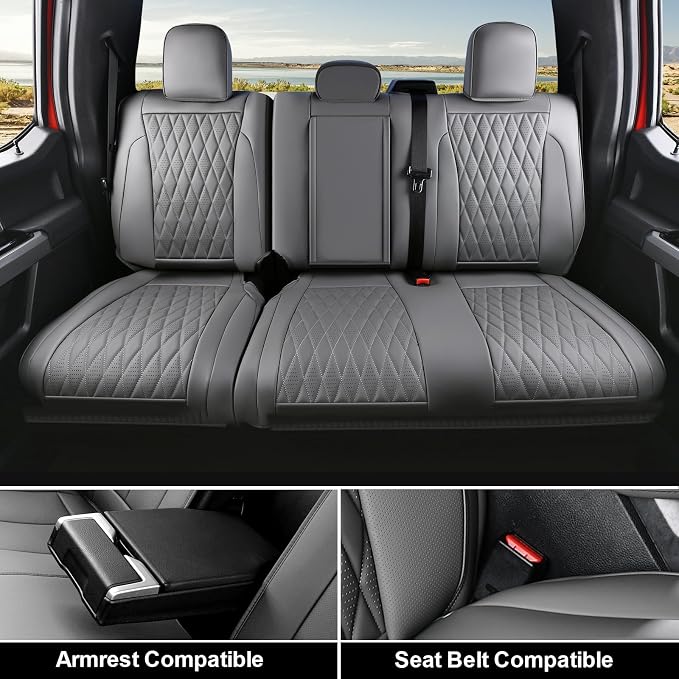 Coverado Leather Seat Covers Full Set Fit for Ford F150 F250 F350 F450, Waterproof Ford F150 Truck Seat Covers Fit for 2015-2026 F150 and 2017-2026 F250 F350 F450 (Gray)