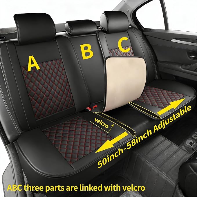 Grand Car Seat Covers Full Set,Universal Precision Fit 3D Contoured Automotive Nappa Leather Seat Covers for SUV Truck Sedan,Anti-Slip Seat Cover with Lumbar Support Style2 Black Red Line