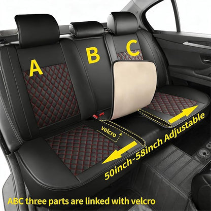 Grand Car Seat Covers Full Set,Universal Precision Fit 3D Contoured Automotive Nappa Leather Seat Covers for SUV Truck Sedan,Anti-Slip Seat Cover with Lumbar Support Style2 Black Red Line