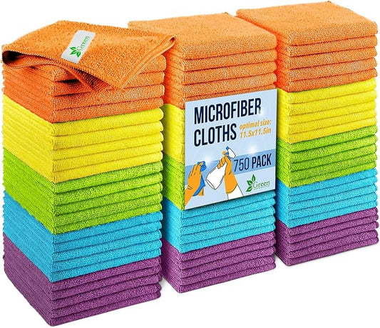 GREEN LIFESTYLE Microfiber Cleaning Cloth 11.5" x 11.5" 750 Pack - Edgeless Microfiber Towels for Cars, Cleaning Rags, Lint Free Car Microfiber Towel, Reusable Cleaning Cloths (Multicolor)