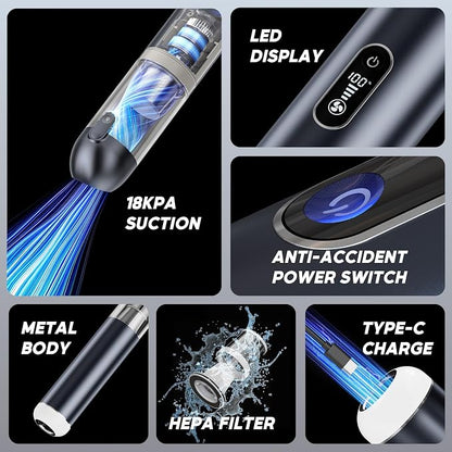 Car Vacuum Cleaner, Portable Cordless Handheld Vacuum with 18,000PA Suction, 3 Power Modes, Metal Body & LCD Display & LED Light, Mini Vacuum for Car, Home, Office, and Pet Cleaning
