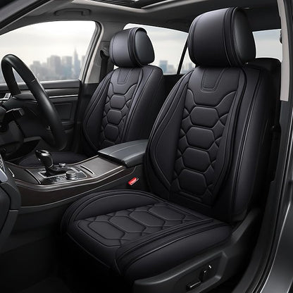 OASIS AUTO Car Seat Covers Front Seats, Sporty Honeycomb Waterproof Faux Leather Protectors, Universal Fit for SUV, Sedan, Truck Interior Accessories (OS-004 Black)