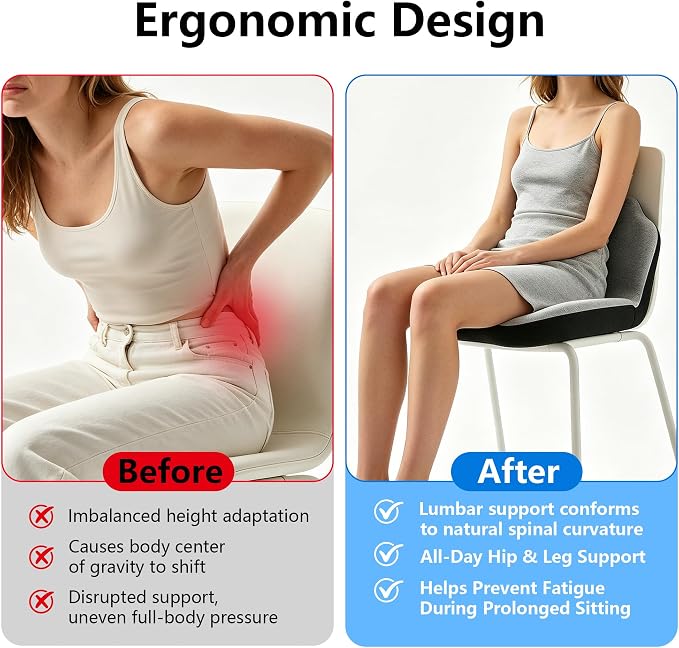 Memory Foam Truck Seat Cushion & Lumbar Support Set – Ergonomic U-Shape Tailbone Relief + L-Shape Back Cushion for Long-Haul Semi/Pickup Drivers Breathathable Cover Non-Slip Bottom Light Gray