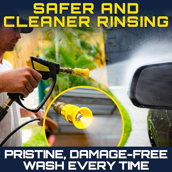 Clean Car USA Foam King™ 40° Pressure Washer Nozzle Guard, 1/4” Quick Connect - Stainless Steel Fire Hose Tip with Rubberized Protective Shield for High-Pressure Cleaning, Durable & Universal Fit