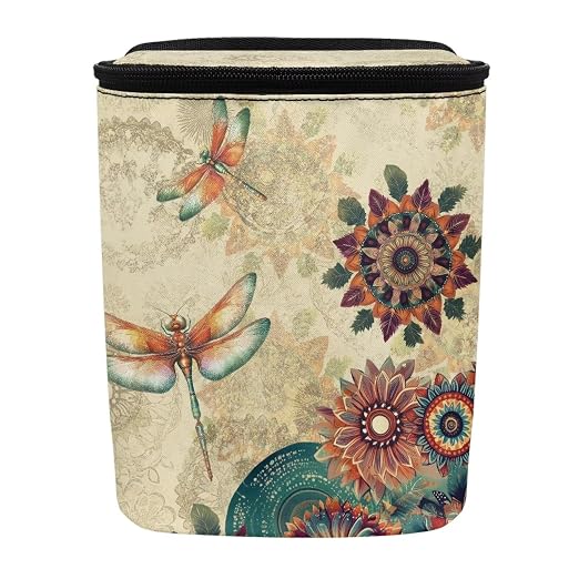 Talayituse Vintage Boho Mandala Dragonfly Print Car Trash Bin, Large Size Auto Trash Can Adjustable Portable Garbage Can with Lid, Vehicle Hanging Bag for Headrest Front Back Seat