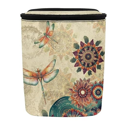 Talayituse Vintage Boho Mandala Dragonfly Print Car Trash Bin, Large Size Auto Trash Can Adjustable Portable Garbage Can with Lid, Vehicle Hanging Bag for Headrest Front Back Seat
