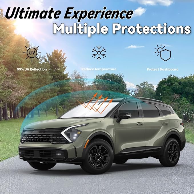Windshield Sun Shade for 2026 2025 2024 2023 Kia Sportage NQ5 - Car Window Sun Visor & Heat Shield Accessories | 240T Sunshade Blocks Sun Rays Heat