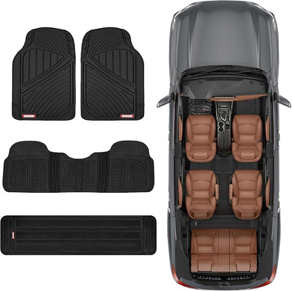 Motor Trend 3 Row Odorless Rubber Floor Mats & Liners for Car SUV Van, Durable Heavy Duty Polymerized Latex Full Interior Protection, Extra-High Ridgeline Design, Black, Model Number: MT-773-801-BK