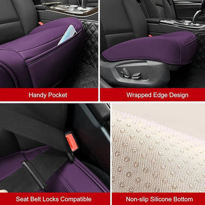 BOPUOVRE Car Seat Cover for Luxury & Comfort - PU Leather, Anti-Slip, Full Wrap Protection with Storage Pocket for Bottom Cushion - Universal Fit for 95% of Vehicles (Purple,1 Piece)