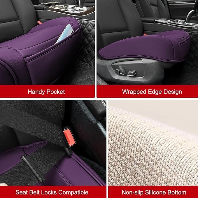 BOPUOVRE Car Seat Cover for Luxury & Comfort - PU Leather, Anti-Slip, Full Wrap Protection with Storage Pocket for Bottom Cushion - Universal Fit for 95% of Vehicles (Purple,1 Piece)