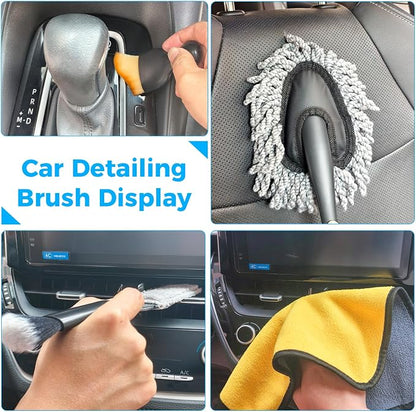 17Pcs Car Cleaning Kit Windshield Cleaner Tool with 3 Extra Microfiber Pads Car Interior Detailing Brushes Dash Duster & Microfiber Towels All-in-One Car Cleaning Supplies for Women Men
