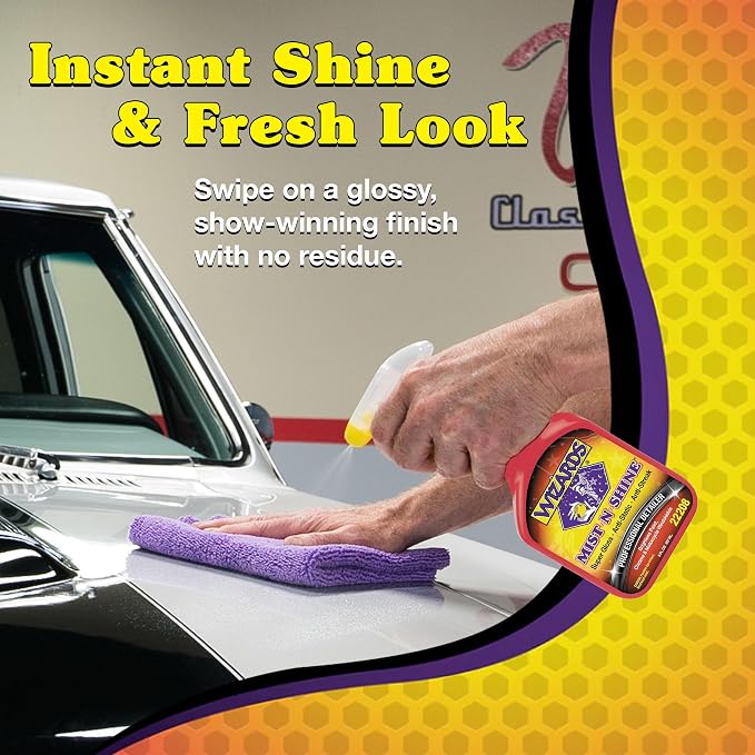 Wizards Mist-N-Shine Professional Car Detailing Spray - Quick Detailer Spray for Cars, Show-Car Gloss, Streak-Free Finish on Paint, Chrome, Glass and Plastic Trim, Wax-Free Formula - 8 oz