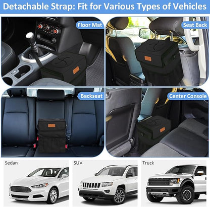 ELONGRIVER Car Trash Can Bin for Back Seat Leak Proof, Cute Car Trash Bag Hanging, Vehicle Trash Can for SUV Truck Van, Automotive Garbage Cans Front Seat Black
