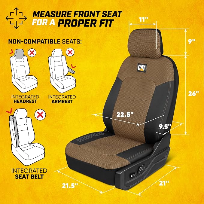 CAT MeshFlex Seat Covers Full Set for Full-Size Pickup Trucks Only - Beige | Front Bucket Seat Covers & 60/40 Split Rear Bench Protector – Interior Accessories For F-150, Silverado, Ram, Sierra & Tundra