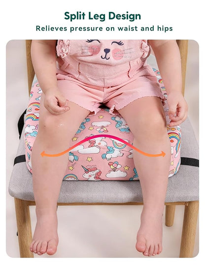 Babelio Ergo-Designed Booster Seat for Kitchen Chair, Promote Proper Upright Posture, Toddler Booster Seat for Dining Table, Removable & Washable Cover, Suitable for 18 Months to 5 Years, Pink Unicorn