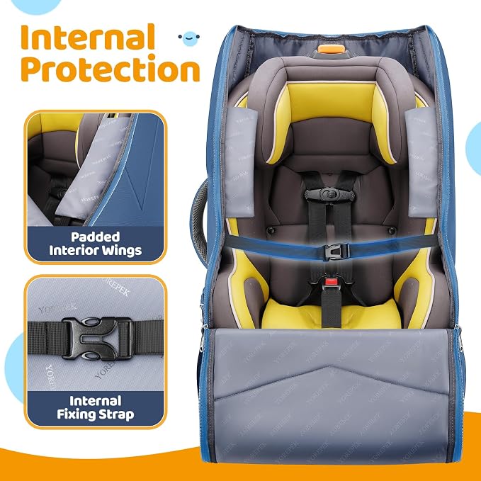YOREPEK Carseat Travel Bag for Airplane, Heavy Duty Carseat Bags for Air Travel with Wear-Resistant Bottom, Adjustable Shoulder Straps, Padded Car Seat Travel Bag for Gate Check, Blue
