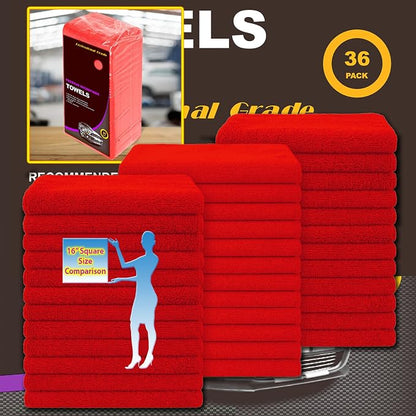 Red Microfiber Cleaning Towels, 3 Dozen Dual-Sided Cleaning Cloths Bulk Pack, Ultra Soft Plush Wash-Cloths, Micro-fiber Detailing Cleaning Cloths for Car, Household and Commercial (Red, 16" x 16")