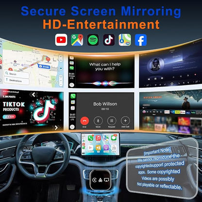 2026 4-in-1 CarPlay Adapter Wireless CarPlay + AirPlay + Android Auto + MirrorLink | Plug-&-Play for iPhone 10+ & Android 11+ | USB-A & Type-C Dual Ports (Black and White)